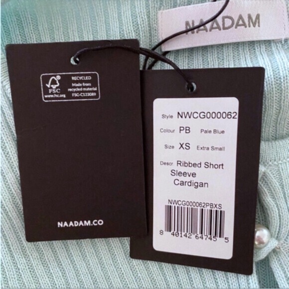 NEW Naadam Silk Cashmere Ribbed Short Sleeve Cardigan Pale Blue XS - Picture 12 of 14
